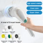 Handheld Eectric Cleaning Brush Cordless Spin Scrubbe With 5 Replaceable Brush Heads USB Rechargeable 360°Power Scrubbe