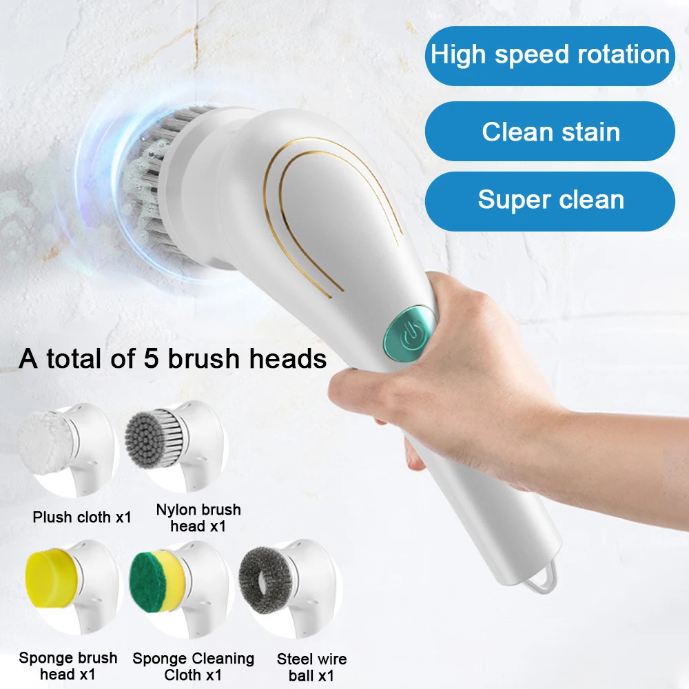 Handheld Eectric Cleaning Brush Cordless Spin Scrubbe With 5 Replaceable Brush Heads USB Rechargeable 360°Power Scrubbe Handheld Eectric Cleaning Brush Cordless Spin Scrubbe With 5 Replaceable Brush Heads USB Rechargeable 360°Power Scrubbe