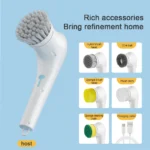 Handheld Eectric Cleaning Brush Cordless Spin Scrubbe With 5 Replaceable Brush Heads USB Rechargeable 360°Power Scrubbe 2